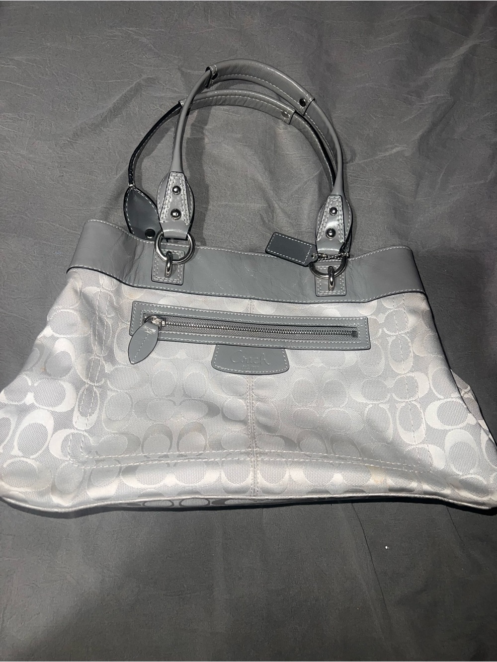 Coach Light Gray Signature Jacquard Shoulder Tote